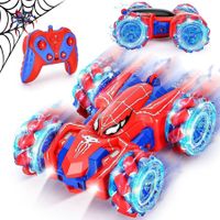 Spider Remote Control Car for Boys,2.4Ghz 360 Degrees Rotating Double Sided RC Stunt Cars with Cool Headlights,Rechargeable 4WD Off Road Drift Toys Age3+ (Red)