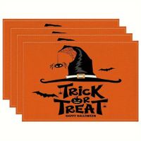 Set of 4 Black Hat Halloween Placemats 25x32cm Seasonal Table Mats for Party and Kitchen Dining Decoration