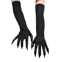 Pair of Halloween Cat Woman Long Nail Claw Gloves Black Sleeve Paw Gloves for Women Girls Cosplay Party Props