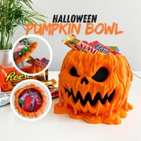 Melting Halloween Pumpkin Candy Bowl, High Capacity Halloween Pumpkin Bowl with Lid Reusable Spooky Halloween Pumpkin Party Home Decor