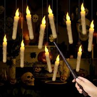 Halloween Decorations Hanging Candles,12 Pack Candles With Wand Magic,Flickering Warm Light Floating LED Candle For Harry Potter Party Decorations