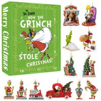 Green Monster Grinch Advent Calendar Set of 12 Cute Cartoon Figures Dolls for Christmas Holiday Stocking Stuffer GJ171-005