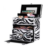 Portable Makeup Case Cosmetic Organiser Box Beauty Travel Suitcase 5 in 1 Zebra