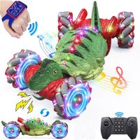 Remote Control Car, 2.4GHz LED Gesture Sensing, 4WD Rotation RC Stunt Car with Lights and Music,Dino Toys Gifts for Boys Girls (Green)