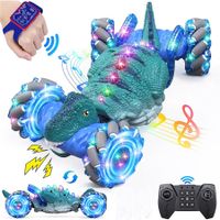 Remote Control Car, 2.4GHz LED Gesture Sensing, 4WD Rotation RC Stunt Car with Lights and Music,Dino Toys Gifts for Boys Girls (Blue)