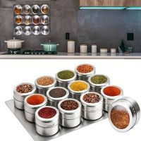 12 Magnetic Stainless Steel Spice Tins With Wall-Mounted Organiser And Labelling Stickers