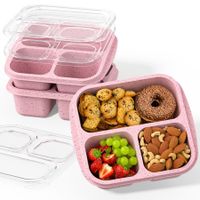 Snack Boxes,Stackable Bento Boxes with 3 Compartments,Meal Prep Containers Reusable,Lightweight Lunch Containers,3 Pack Pink