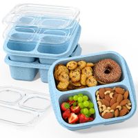 Snack Boxes,Stackable Bento Boxes with 3 Compartments,Meal Prep Containers Reusable,Lightweight Lunch Containers,3 Pack Blue