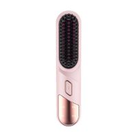 Portable Cordless Hair Straightener Brush USB Rechargeable Negative Ion Comb Color Pink