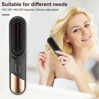 Portable Cordless Hair Straightener Brush USB Rechargeable Negative Ion Comb Color Black