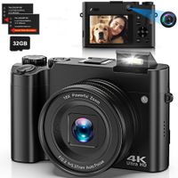 4K Digital Camera for Photography Dual 64MP 16X Digital Zoom Autofocus Vlogging 2.8" Screen Compact Travel Camera with 32GB SD Card,Anti-Shake,Flash