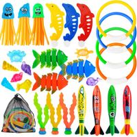 Diving Pool Toys for Kids Age 4-12,28Pcs Swimming Underwater Toys for Pool Party Favors,Summer Diving Toys with Fishes Rings Gems Mesh Bag