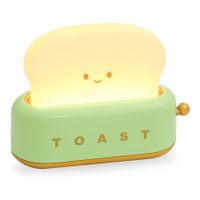 Cute Toast Lamp, Smile Face Night Light, LED Dimmable Bread Light, Rechargeable Desk Decor Lamp with Timer, Sleep Lamp for Bedroom Bedside Decorations, Aesthetic Gifts for Teen Girls, Green