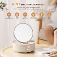 6-in-1 Bluetooth Speaker with Digital Alarm Clock,Mirror,Night Light,Phone Holder and Wireless Speaker Charger for Phone Music