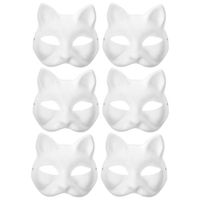 Cat Mask Therian Masks White Cat Masks Dress Up Masks DIY White Masks Cosplay Masks Costume Party Favors (6 Pack)