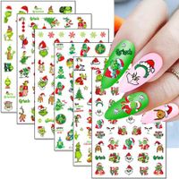 6 Sheets Grinch Nail Art Stickers Christmas Cartoon Adhesive Decals for DIY Nails