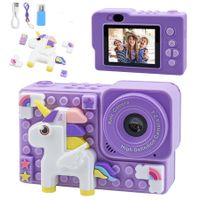 Kids Digital Video Toy Camera with Unicorn Silicone Building Blocks, Selfie Camera for Kids, Christmas Birthday Festival Gifts for Ages 6+