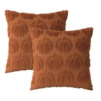 Pumpkin Fall Decorative Throw Pillow Covers,Set of 2 Rust Red Soft Faux Fur Pillow Covers for Autumn Harvest,Fluffy Plush Accent Pillow Cases for Farmhouse Couch Cushion Covers (Brown,45 x 45cm)