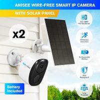 Wireless Security Camera*2 Home CCTV House Indoor Outdoor WiFi Surveillance System Waterproof with Solar Panel Battery