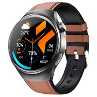 Smartwatch 1.55 Inch Screen with SOS Call Fall Detection and ECG Body Monitoring Sports Activity Tracker Brown leather strap