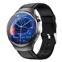 Smartwatch 1.55 Inch Screen with SOS Call Fall Detection and ECG Body Monitoring Sports Activity Tracker Black leather strap