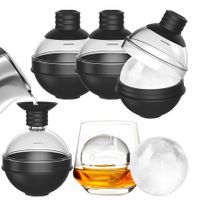 Set of 4 Large Round Ice Ball Maker Mold Silicone for Whiskey with 2 in 1 Funnel Lid, 2.4 Inch Big Sphere Ice Mold for Cocktails Bourbon, Easy Release, Perfectly Round Ice Cube Tray