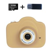 1080P khaki Mini Kids Digital Camera Dual Lens 2 Inch IPS Screen Cute Photo Frames Games with Neck Strap Ideal Birthday Gift