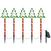 Set of 5 Solar Christmas Tree Pathway Lights Waterproof 5 LED Warm White Landscape Decor for Yard Patio Path