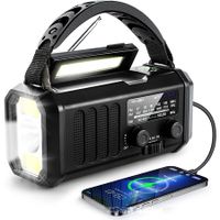 10000mAh Emergency Hand Crank Radio AM/FM with LED Flashlight Solar Radio, Portable Weather Radio for Family Outdoor Camping,Black