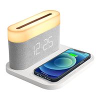 Alarm Clock with MultiFunction Mobile Phone Wireless Charging 15W, Touch Bedside Lamp,3 Colors Nightlight, Sleep Timer for Bedroom,Desk