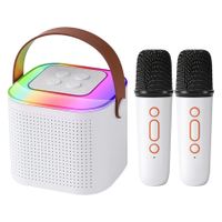 Karaoke Machine for Kids, Mini Portable Bluetooth Karaoke Speaker with 2 Wireless Mics, Gifts Toys for Girls Boys Family Home Party,Birthday Party (White）