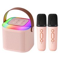 Karaoke Machine for Kids, Mini Portable Bluetooth Karaoke Speaker with 2 Wireless Mics, Gifts Toys for Girls Boys Family Home Party,Birthday Party (Pink）