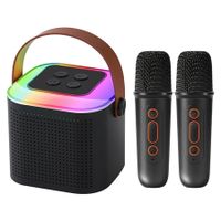 Karaoke Machine for Kids, Mini Portable Bluetooth Karaoke Speaker with 2 Wireless Mics, Gifts Toys for Girls Boys Family Home Party,Birthday Party (Black）