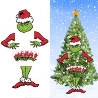 Christmas Grinch Tree Topper Decoration Large Size Cardboard Head Arms Legs Grinch Plugin For Christmas Party Home Decor