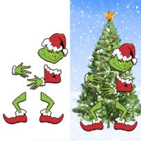 Christmas Grinch Tree Topper Decoration Large Size Cardboard Head Arms Legs Grinch Plugin For Christmas Party Home Decor