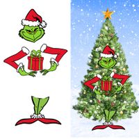 Christmas Grinch Tree Topper Decoration Large Size Cardboard Head Arms Legs Grinch Plugin For Christmas Party Home Decor