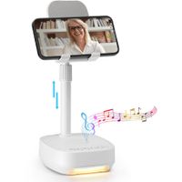 3-in-1 Cell Phone Stand with Wireless Bluetooth Speaker and Night Light,Adjustable Height,HD Surround Sound Perfect for Home,Outdoors-White