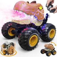 Remote Control Dino Car, RC Monster Trucks 2.4GHz RC Stunt Car with Spray Lights & Sound, All Terrain Indoor/Outdoor Toys for Kids 6+ Ages