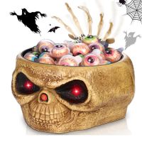 Halloween Candy Bowl Dish with Hand Spooky Decoration Props LED Eyes and Sound for Haunted House Horror Party Table Decor, Khaki