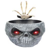 Halloween Candy Bowl Dish with Hand Spooky Decoration Props LED Eyes and Sound for Haunted House Horror Party Table Decor, Gray