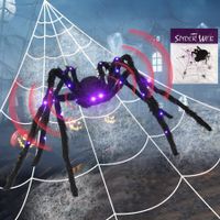 Halloween Spider Decorations with LED Lights, Giant Spider Indoor Halloween Decorations, Realistic Large Scary Spider Halloween Decor for Home, Yard, Party