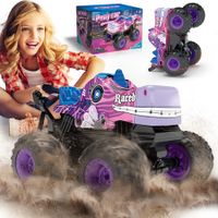 Remote Control Dragon Monster Truck 2.4GHz Stunt Car RC Toys Light Sound All Terrain Indoor Outdoor for Kids Color Purple