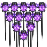 Spooky Skulls Purple Solar Torch Lights,Solar Halloween Lights Outdoor,Halloween Decorations Outside for Yard Pathway Lawn Party,Purple Light 12Pack