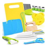 17Pcs Kids Cooking sets Real Cooking Montessori Kitchen Tools for Toddlers Kids Safe Knives for 3 to 8 Year Old