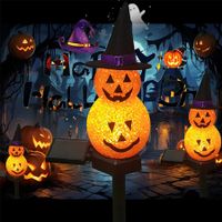 Solar Halloween Pumpkin Stakes Lights with Witch Hat, Outdoor Solar Landscape Pathway Lights Outside Halloween Decor for Garden Yard,1 Pack