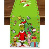 Merry Christmas Table Runner Xmas Winter Holiday Believe Theme Party Decoration Green Elf Home Kitchen Dining Room Decor 33*183CM