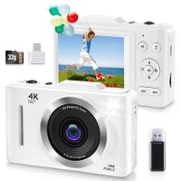 Digital Camera,FHD 1080P Kids Camera Digital with 16x Zoom Anti Shake,32GB Card,4K 48MP Portable Compact Point and Shoot Cameras,Vintage Small Camera,White