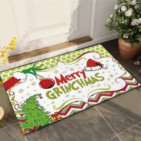 Grinch Christmas Doormat Plaid Washable Non-Slip  Front Door Mat Indoor Outdoor Holiday Decor