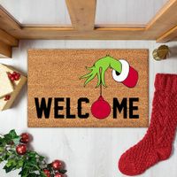 Grinch Christmas Doormat Plaid Washable Non-Slip  Front Door Mat Indoor Outdoor Holiday Decor