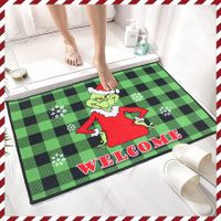 Grinch Christmas Doormat Plaid Washable Non-Slip  Front Door Mat Indoor Outdoor Holiday Decor